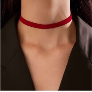 Edgy Red Velvet Choker Necklace